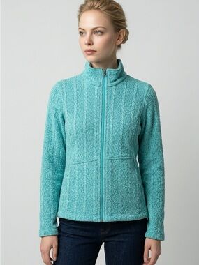 Spyder Y2K Turquoise Cable Knit Full-Zip Sweater Jacket Cottagecore Athleisure-S